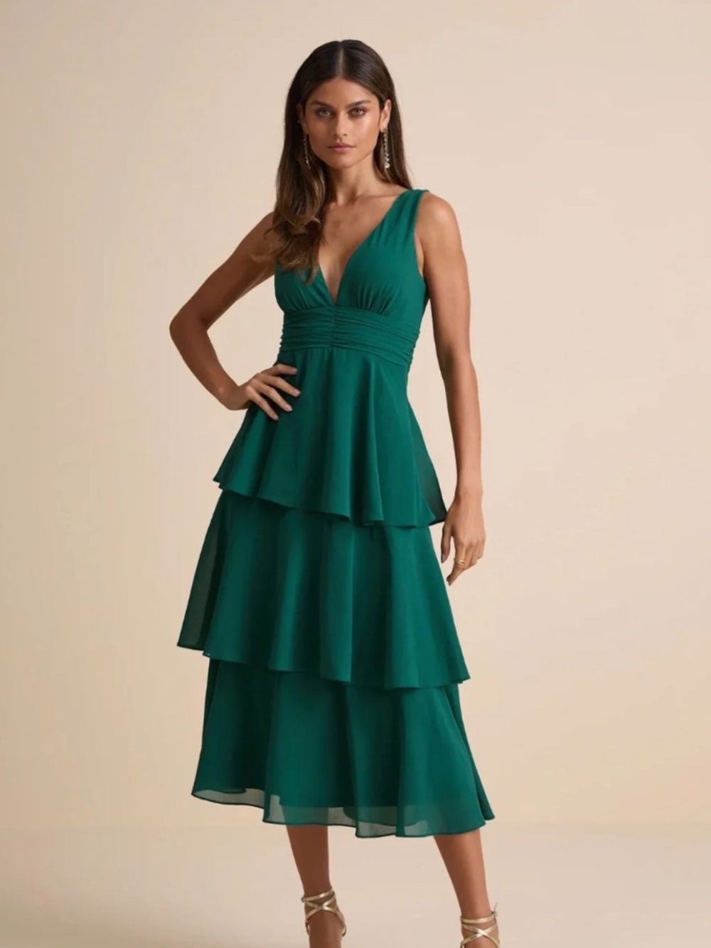 NWT Lulus Emerald Midi Tiered Dress